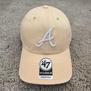 Atlanta Braves Hat 47 Clean Up MLB Washed Peach 3D A Script Logo‎ Adjustable Cap
